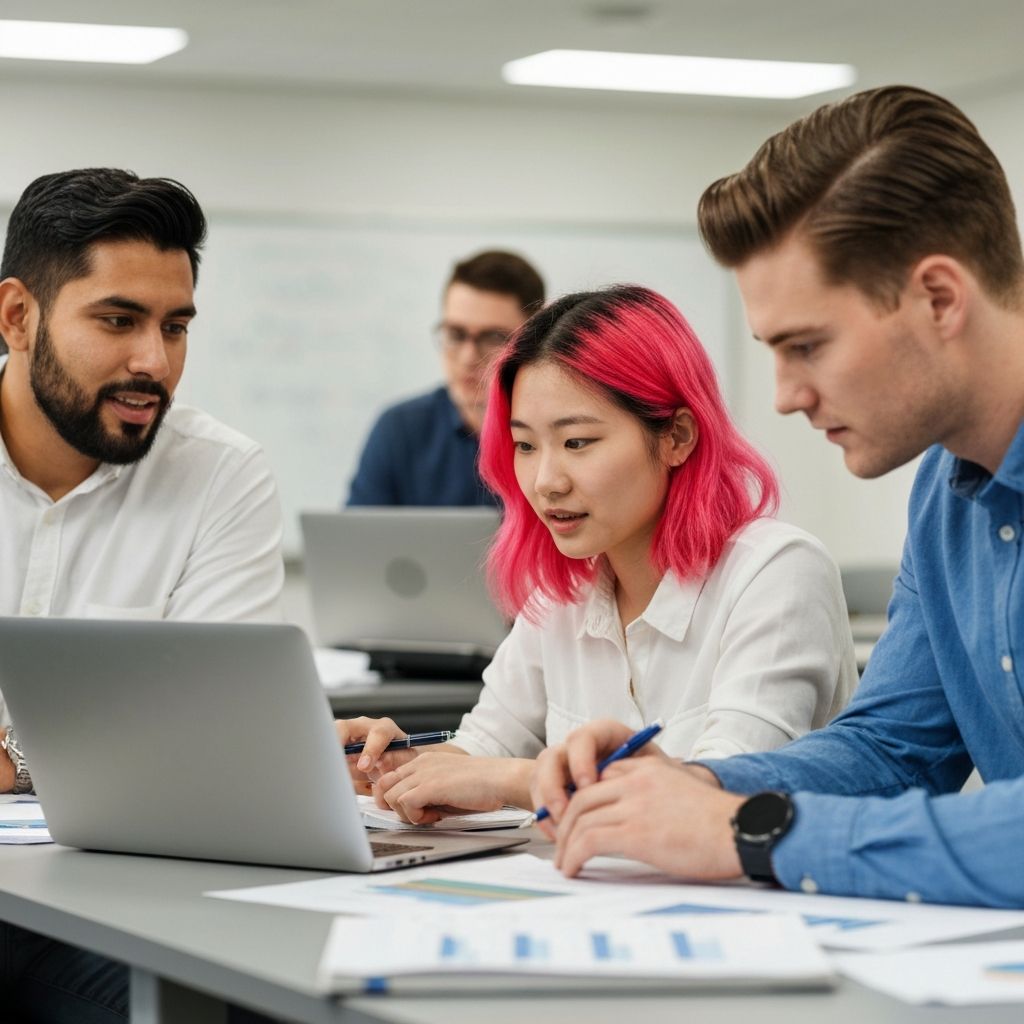 Finance students collaborating